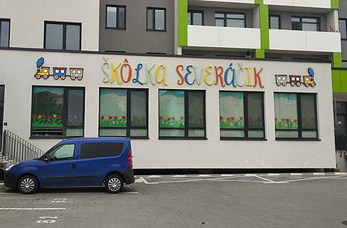Clock and logo made of plastic and polystyrene